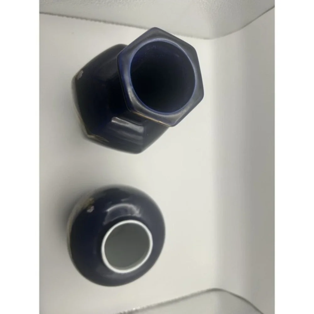 2-PC Asian Style Cobalt Blue Cloisonné Golden Floral Flower‎ Vases